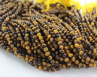Naturliga gula tigeröga släta runda pärlor, 6 MM 8 MM, 15 tum hel sträng, naturliga ädelstenspärlor för smyckestillverkning