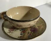 Satsuma Antique Hand-Painted Japanese Satsuma Cup and Saucer