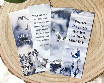 Printable Bookmarks Watercolor Birds with Bookish Quotes Bookmark Set Bookish Gifts for Readers Bookworms Digital Bookmark Download PDF