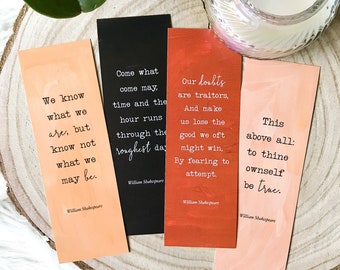 Conjunto de marcadores de William Shakespeare, Marcadores de citas de libros para impresión, Regalos literarios para amantes de los libros, PDF digital, DESCARGAR