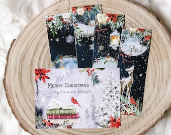 Bookish Christmas Gift Set: Printable Bookmarks & Christmas Card for Book Lovers – DOWNLOAD