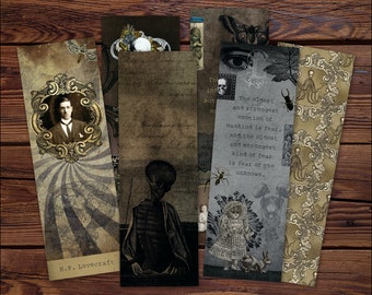 Lovecraft Skräckbokmärkesset, Litterära presenter för bokälskare, Digitala bokmärken, Illustrerad, Makaber, PDF-nedladdning