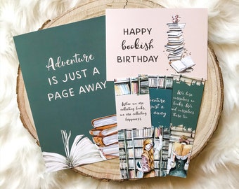 Book Lover Birthday Gift Set: Bookish Birthday Card - Book Poster - Printable Bookmarks, DOWNLOAD