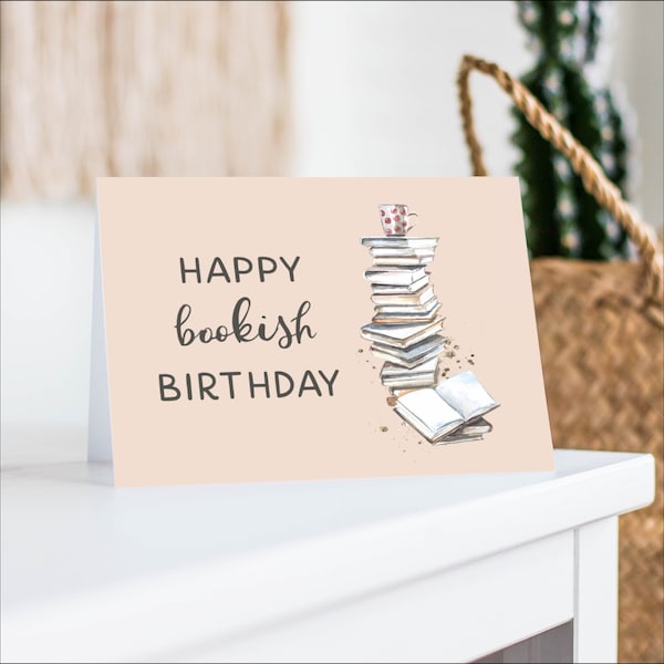 Carte d'anniversaire amoureux des livres, carte de joyeux anniversaire livresque, carte de voeux numérique imprimable, cadeau pour les lecteurs, PDF - TÉLÉCHARGER