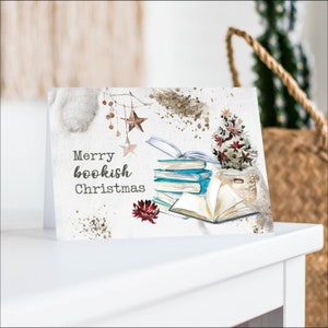 Weihnachtskarte Buchliebhaber, Digitale Grußkarte zum Ausdrucken, Bücherwurm Weihnachtskarte, Geschenk für Leser, PDF – DOWNLOAD