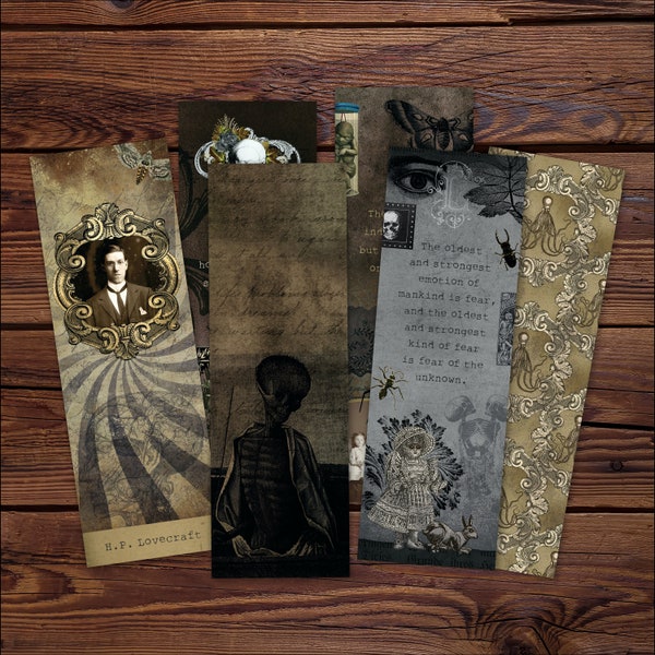 Lovecraft Horror Lesezeichen Set, Literarische Geschenke für Buchliebhaber, Digitale Lesezeichen Illustriert makaber, PDF DOWNLOAD
