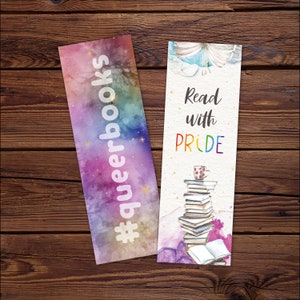 Read with Pride Bookmark Set, LGBTQ+ Printable Bookmarks, Watercolor Bookmarks, Queer Pride Month Reading Gifts, Book Lover Gift, DOWNLOAD