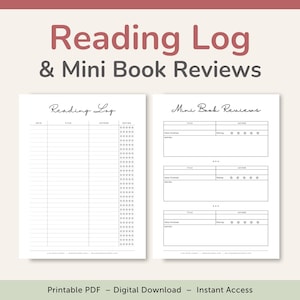 Reading Log Printable, Book Review Template, Reading Tracker, PDF – DOWNLOAD