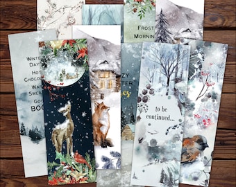 Winter Bookmarks Printable, Animals & Snowy Landscapes, Bundle of 24 Print at Home Bookmarks, PDF – DOWNLOAD