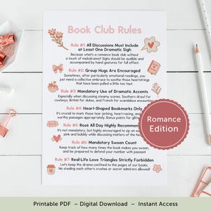 Romance Book Club Rules Printable, Funny Book Club Gift, PDF – DOWNLOAD