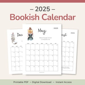 Book Lover Calendar 2025 Printable with Bookish Quotes, PDF - DOWNLOAD