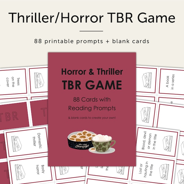 Horror & Thriller TBR Game, Printable Reading Prompts Cards, What to Read Next, PDF – DOWNLOAD