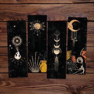 Celestial Printable Bookmark Set, Goddess Moon Phases Art, Book Lover Gifts for Readers, PDF Digital DOWNLOAD