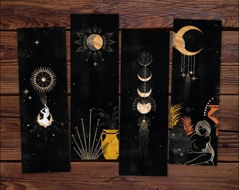 Celestial Printable Bookmark Set, Goddess Moon Phases Art, Book Lover Gifts for Readers, PDF Digital DOWNLOAD