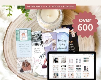 Printable Bookmark Bundle with over 600 Bookmarks with Quotes & Illustrations, Book Lover Gift, Book Club Gift – DOWNLOAD