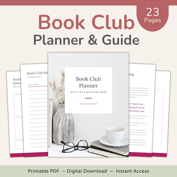 Buchclub Planner, Lesezirkel Organisation, Lesegruppe verwalten, Beispielfragen für die Buchbesprechung, PDF DOWNLOAD