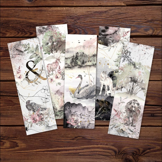 Waldtiere Lesezeichen Set, Wasserfarben Lesezeichen, Geschenk für Buchliebhaber, Natur Lesezeichen Tiere, Digital PDF, DOWNLOAD