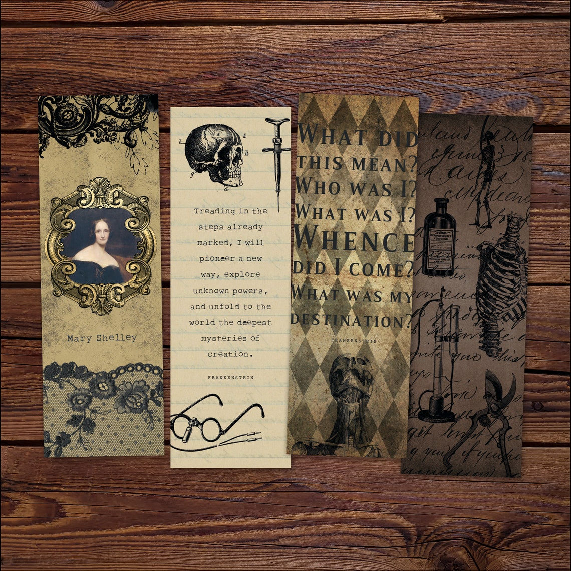 frankenstein printable bookmark set mary shelley gothic etsy