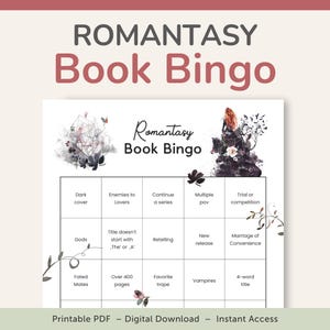 Bingo de livres romantiques à imprimer, livres de romance fantastiques, PDF – TÉLÉCHARGER
