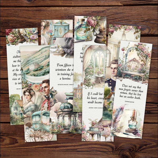 Jane Austen Bookmarks with Quotes, Printable Jane Austen Gifts, DOWNLOAD