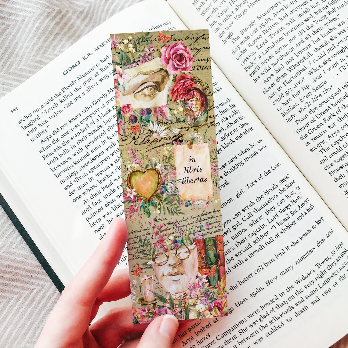 dark academia printable bookmark floral bookish gifts for etsy