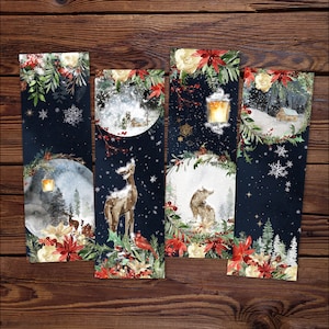 Christmas Bookmark Set, Printable Bookmarks for Readers, Book Lover Gift Stocking Stuffer, Woodland Anmials, Winter Landscape, DOWNLOAD