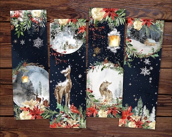 Christmas Bookmark Set, Printable Bookmarks for Readers, Book Lover Gift Stocking Stuffer, Woodland Anmials, Winter Landscape, DOWNLOAD