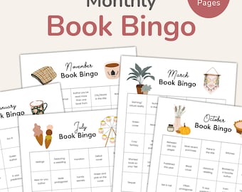 Monthly Book Bingo Printable, TBR Game with Reading Prompts, What to Read Next, PDF – DOWNLOAD