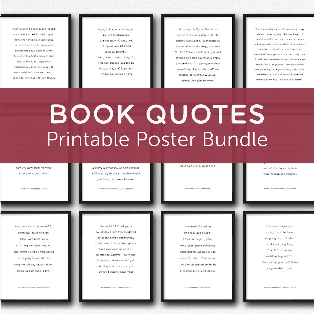 Book Quotes Gallery Wall Set, Printable Classic Literature Poster ...