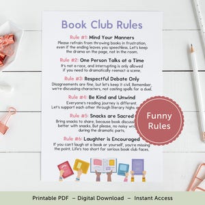 Book Club Rules Printable, Funny Book Club Gift, PDF – DOWNLOAD