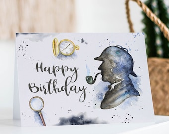 Sherlock Holmes Birthday Card Printable, Literary Cards Happy Birthday, Digital DOWNLOAD