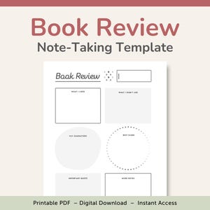 Printable Book Review Template, Reading Journal, Book Report Page, Book Blogging Tools, PDF – A4 / US Letter, Digital DOWNLOAD