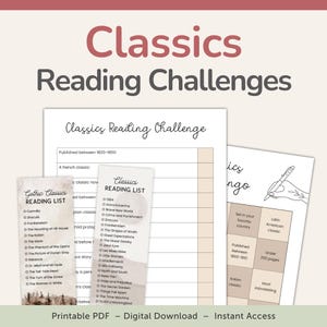 Classic Literature Reading Challenges, Classics Book Bingo, Printable Bookmarks Reading List, PDF – DOWNLOAD