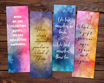 Watercolor Bookmarks Printable, Bookish Bookmarks Book Quote, Literary Gifts for Readers, Unique Bookmarks for Books, Digital DOWNLOAD