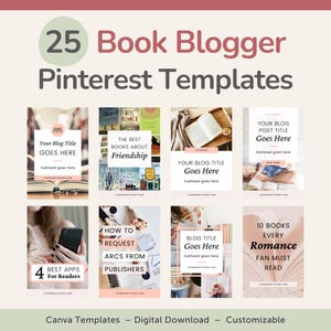 Pinterest Templates Canva, Pinterest Templates Book Blogger, Social Media Templates, Book Blog Pin Graphic Templates for Canva