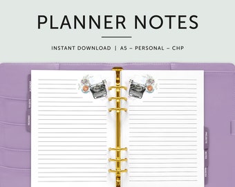 Planner Notes Pages, Writing Journal, Printable Planner Inserts, Planner Refills, A5 - Half Letter - Personal, DOWNLOAD