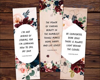 Little Women Bookmarks Printable, Literary Bookmarks with Quotes, Book Lover Gift, DOWNLOAD