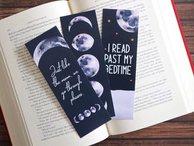 printable bookmarks moon phases quotes i read past my