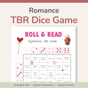 Romance TBR Game with Reading Prompts, Reading Challenge, What to Read Next, Bookish Printable Dice Game – DOWNLOAD