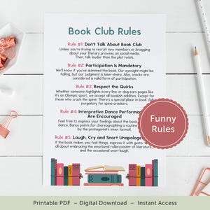 Funny Book Club Rules Printable, Book Club Gift, PDF – DOWNLOAD