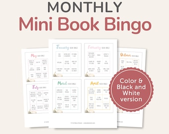 Monthly Mini Book Bingo Printable, TBR Game, Reading Prompts for Each Month, What to Read Next, PDF – DOWNLOAD
