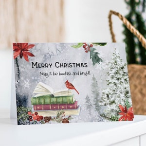 Weihnachtskarte Buchliebhaber, Digitale Grußkarte zum Ausdrucken, Bücherwurm Weihnachtskarte, Geschenk für Leser, PDF – DOWNLOAD