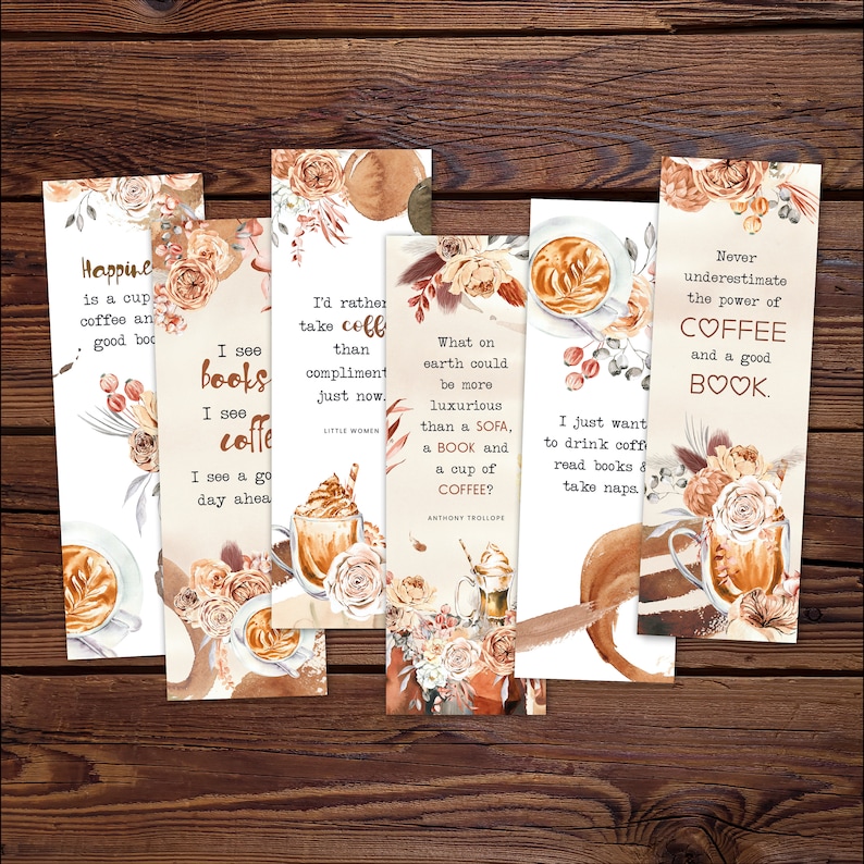 Coffee Bookmarks Printable Bookish Gifts for Readers Digital Etsy