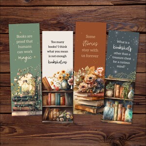 Bookshelf Bookmarks Printable, Floral Bookmarks with Quotes, PDF – DOWNLOAD