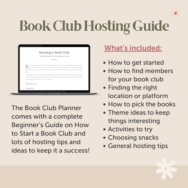 Puede incluir: Una gu&iacute;a digital para organizar un club de lectura. La gu&iacute;a incluye consejos para comenzar, encontrar miembros, elegir libros y planificar actividades. El texto "Running a Book Club" se muestra en la pantalla de una computadora port&aacute;til.