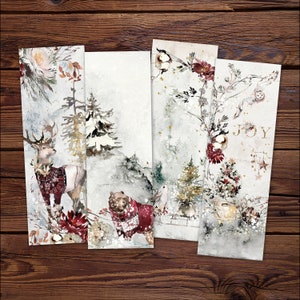Christmas Bookmark Set, Printable Bookmarks for Readers, Woodland Anmials, Winter Landscape, Book Lover Gift Stocking Stuffer, DOWNLOAD