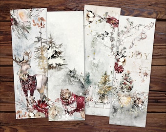 Christmas Bookmark Set, Printable Bookmarks for Readers, Woodland Anmials, Winter Landscape, Book Lover Gift Stocking Stuffer, DOWNLOAD