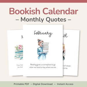 Ongedateerde kalender voor boekenliefhebbers, kalender met boekcitaten, PDF-download A4