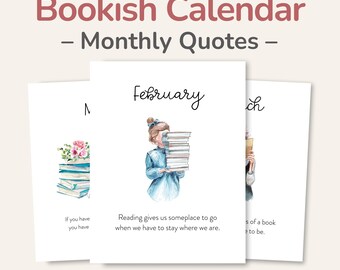 Printable Undated Calendar for Book Lovers, Book Quotes Wall Calendar PDF, Book Lover Gift, Bookworm Gifts for Readers, DOWNLOAD
