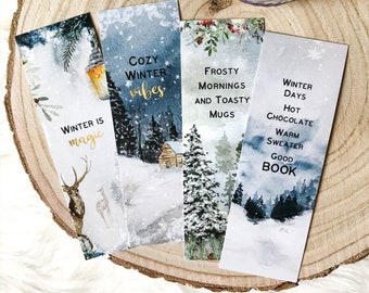 Winter Bookmark Set, Printable Bookmarks for Readers, Book Lover Gift Stocking Stuffer, Snow Winter Landscape Book Marker, DOWNLOAD